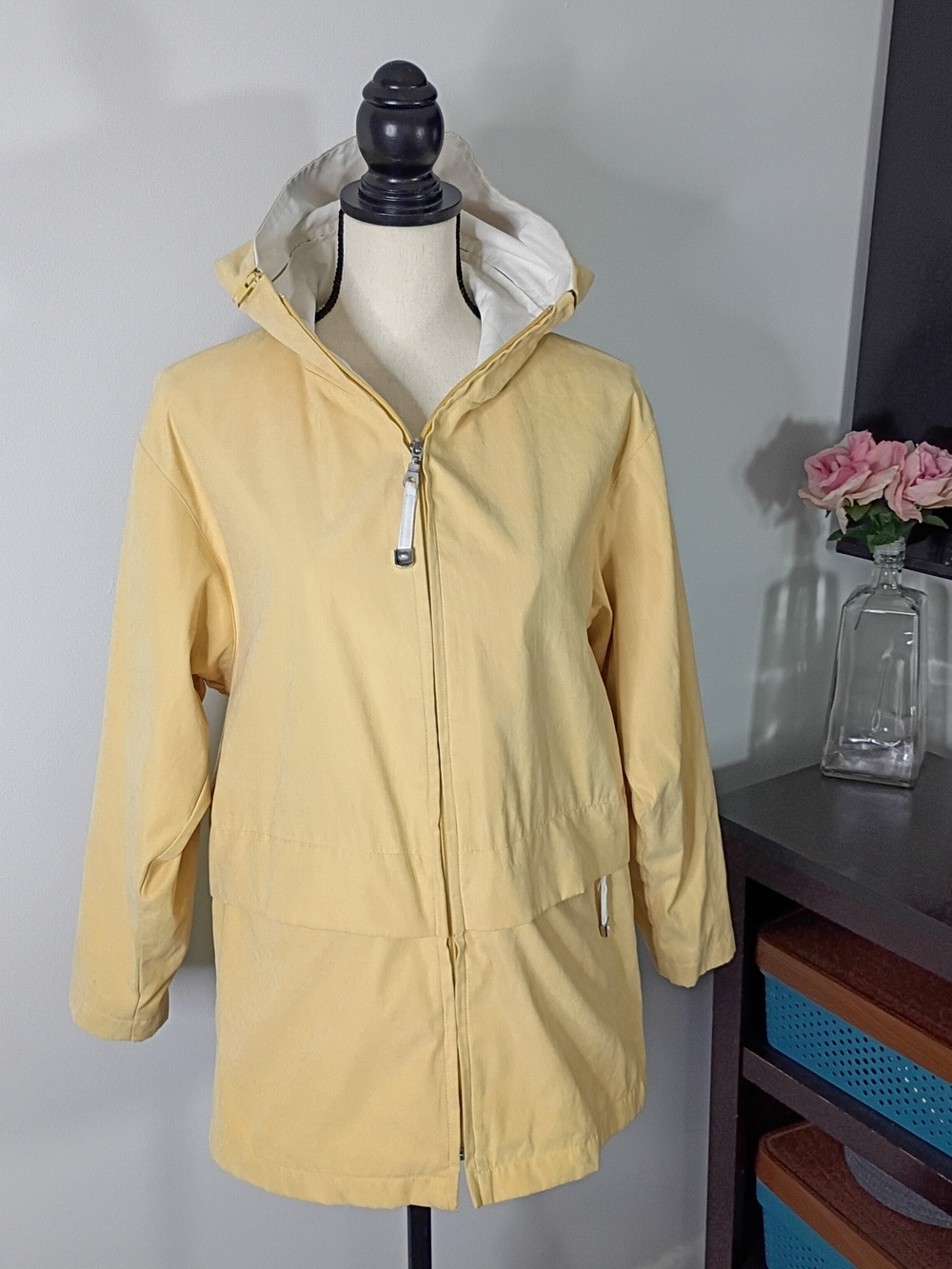 Larry Levine Sport Light Yellow Hooded Zip-Front Jacket W/ Removable Hood, XS